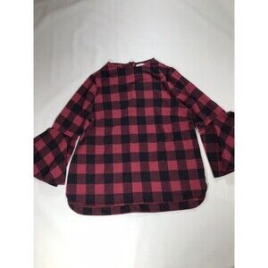 Crown & Ivy Shirt Gingham Bell Sleeve Boho Top Womens Medium